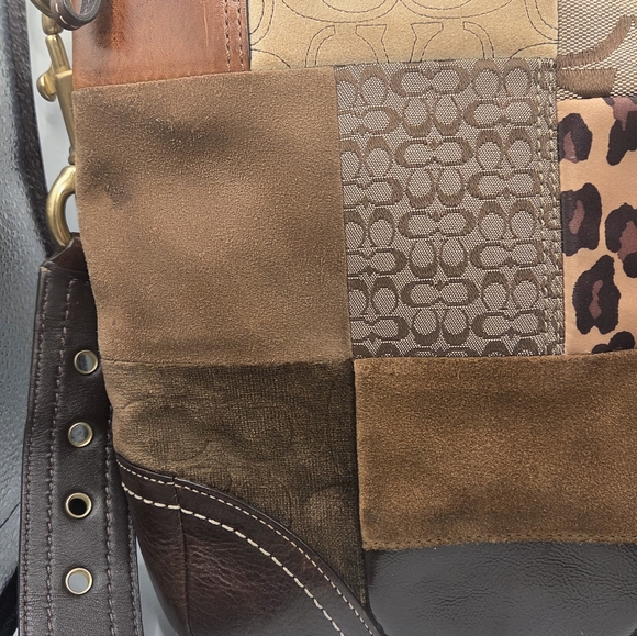 VTG COACH Patchwork Top Zipper Crossbody Tote Shoulder Bag Brown Lining - Picture 2 of 10